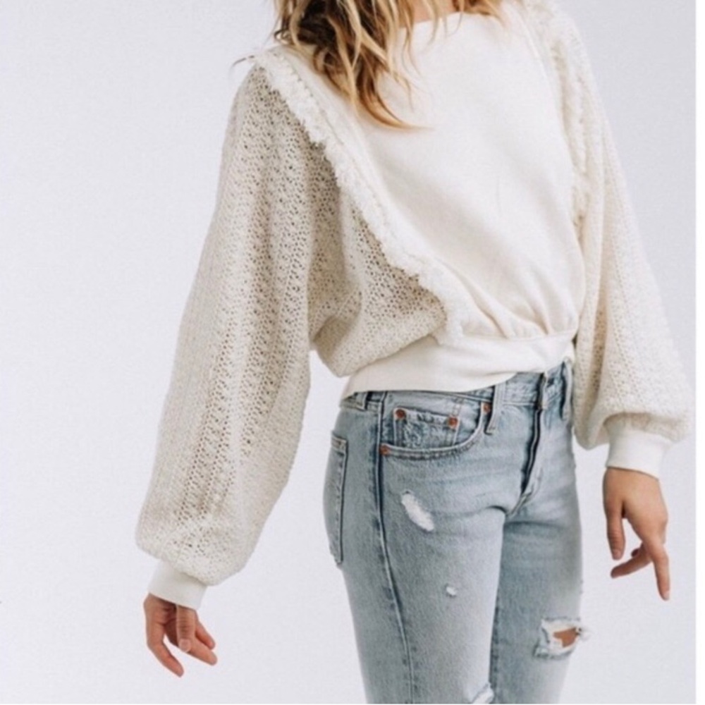 Free People Faff & Fringe Crochet Sweatshirt - XS
